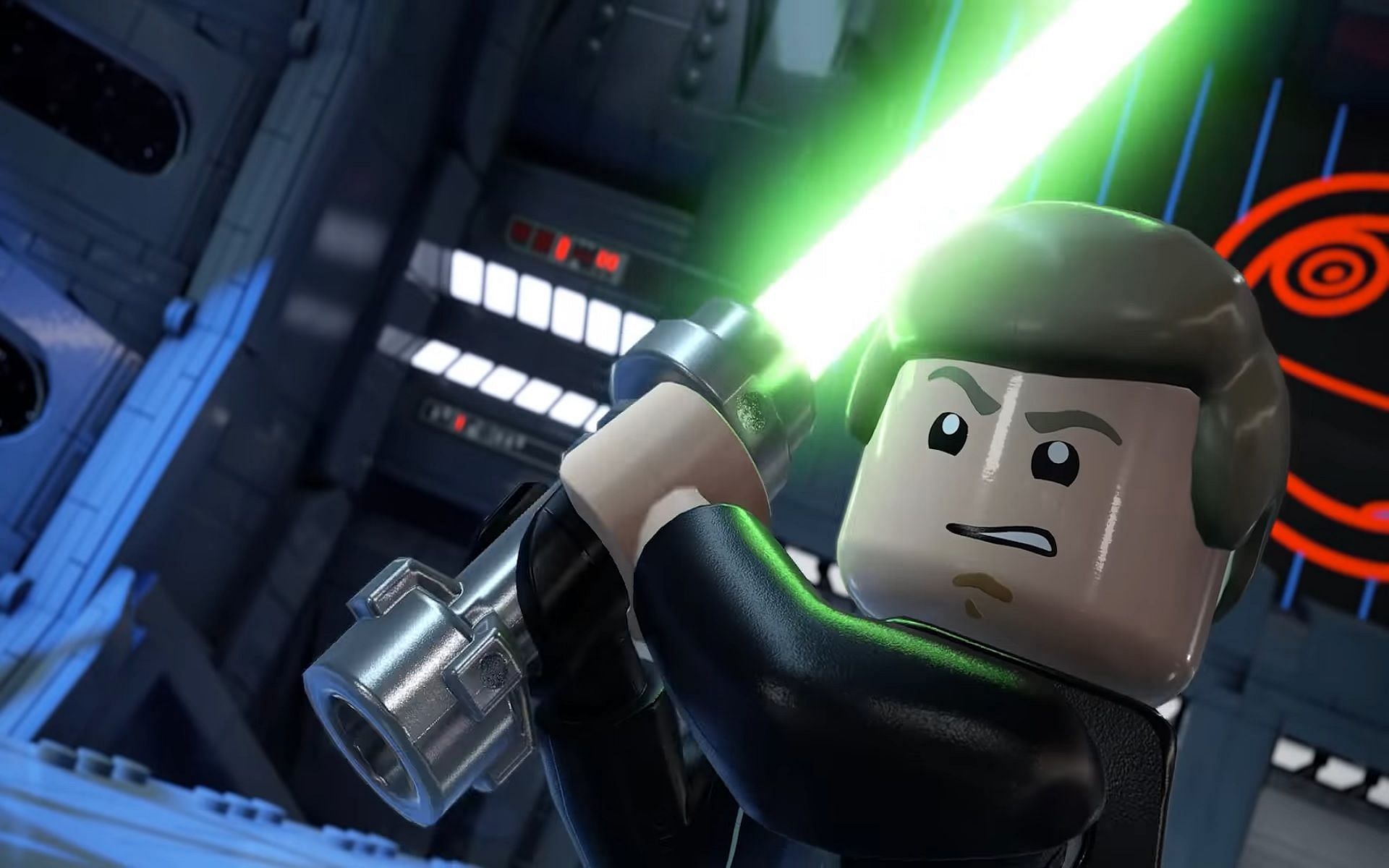 Luke Skywalker wielding a green lightsaber (Image via Lego/YouTube)