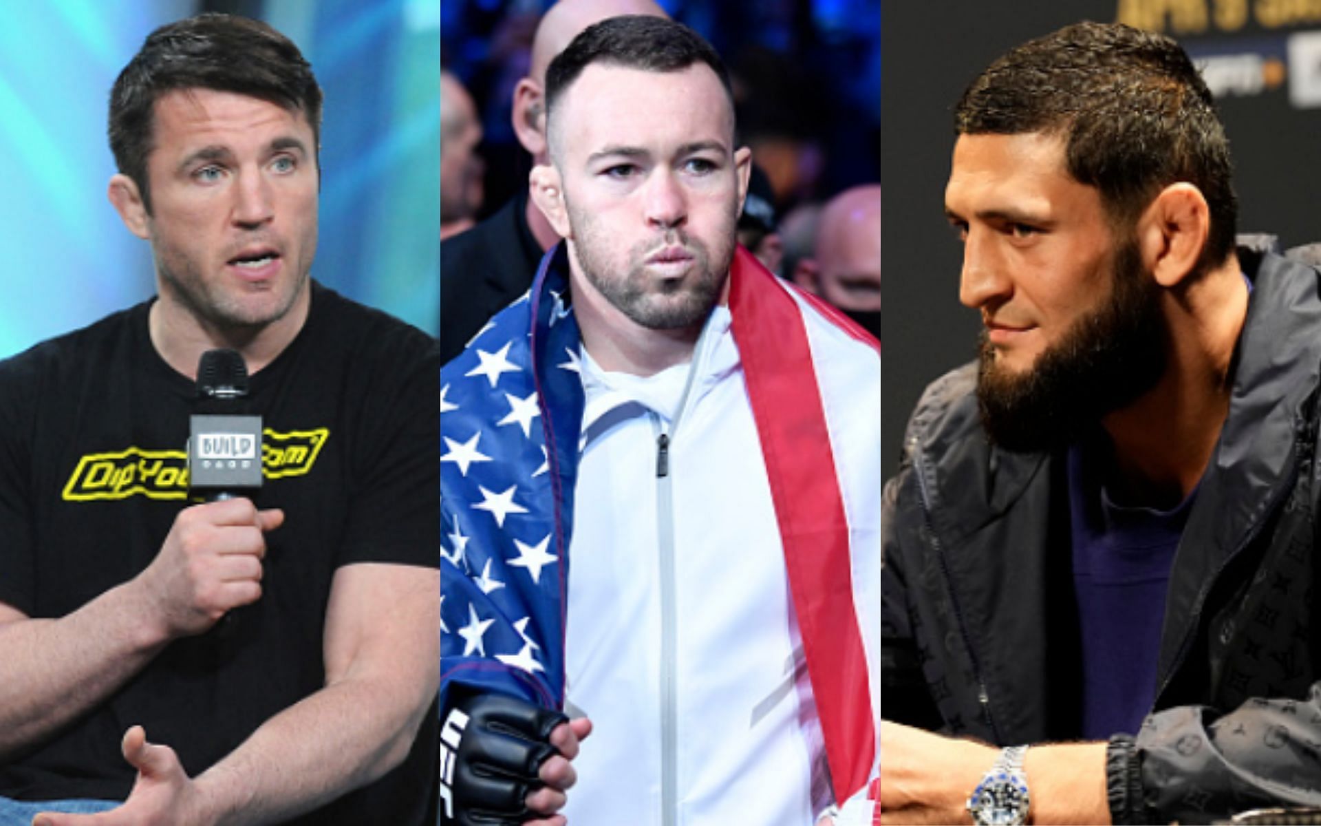 Chael Sonnen (left); Colby Covington (center); Khamzat Chimaev (right)