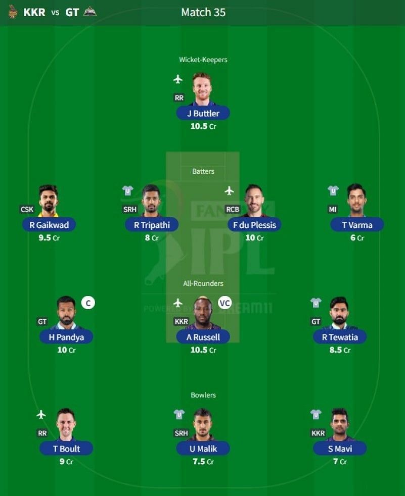 Best IPL Fantasy team for Match 35 - KKR vs GT