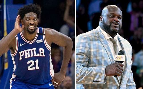 Shaquille O'Neal has heaped praise on Joel Embiid throughout the season [Image Credits: Philadelphia Inquirer and Sports Illustrated]