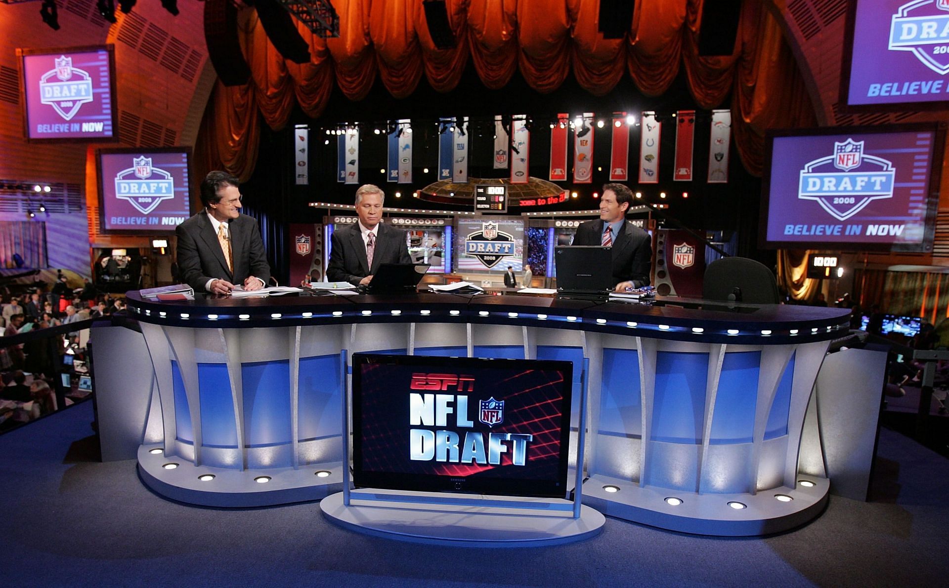 Mel Kiper Jr., Chris Mortenson and Steve Young at the 2008 NFL Draft