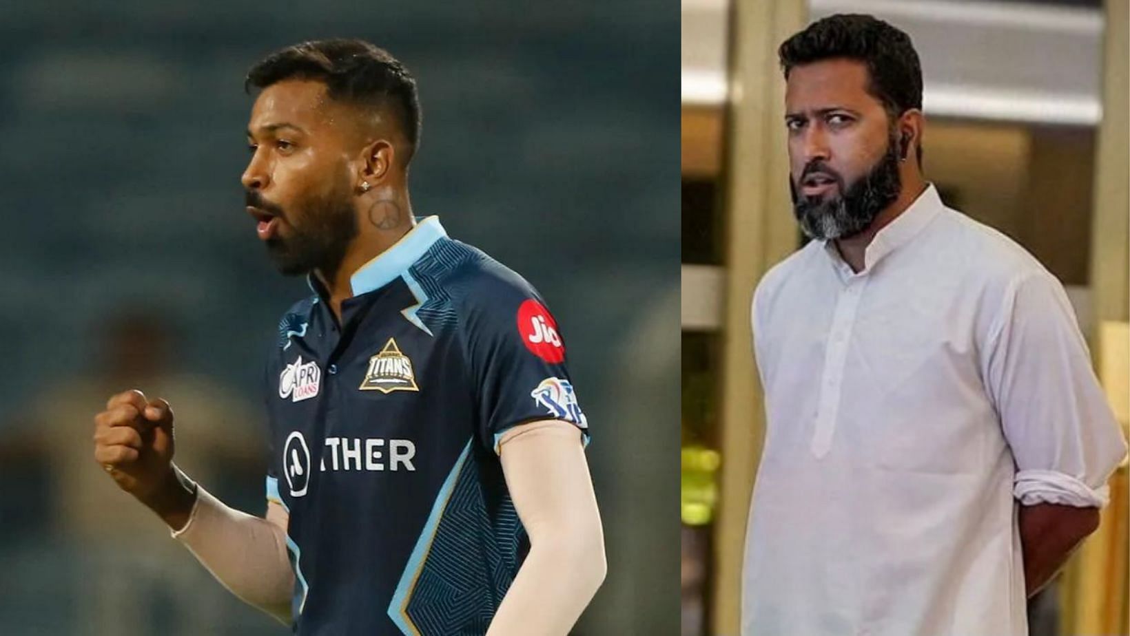 Gujarat Titans&#039; Hardik Pandya (L) and Wasim Jaffer.