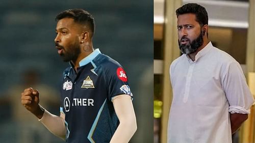 Gujarat Titans' Hardik Pandya (L) and Wasim Jaffer.
