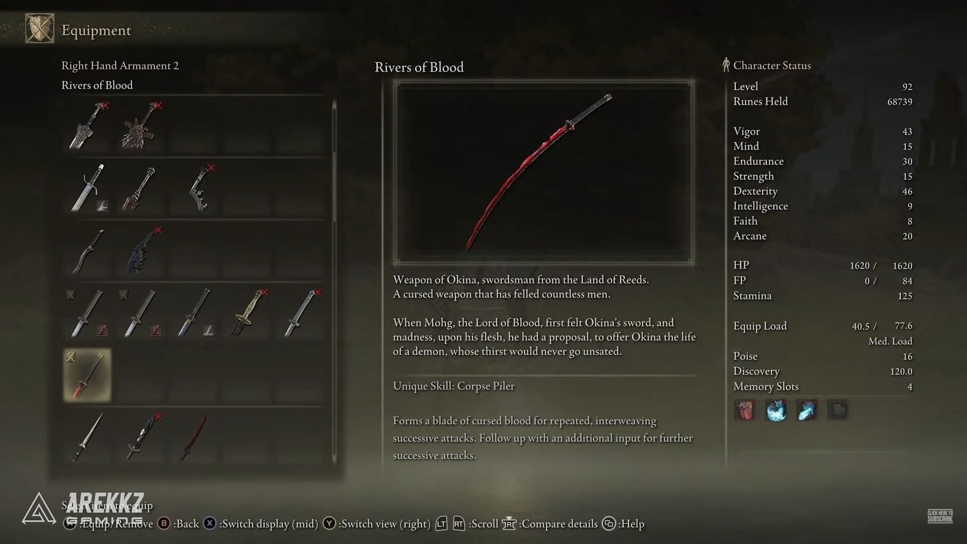 Rivers of Blood pretty much slices through any form of content without breaking a sweat in Elden Ring (Image via Arekkz Gaming/YouTube)