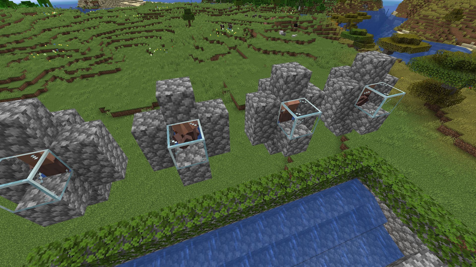 The villager capsules with water at the bottom and sealed at the top (Image via Minecraft)