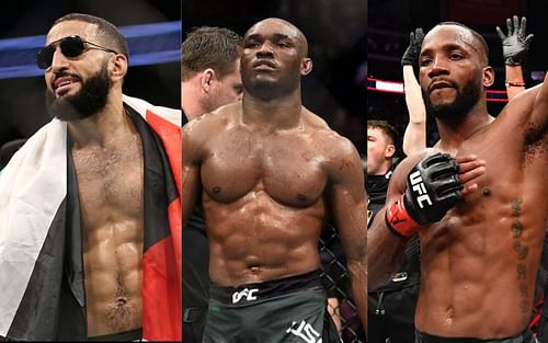 Belal Muhammad (left), Kamaru Usman (center), Leon Edwards (right) [Images courtesy: @mmafighting, @usman84kg, and @leonedwardsmma via Instagram]