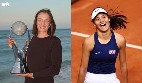 Iga Swiatek (L) and Emma Raducanu registered wins on Day 1 of the Billie Jean King Cup Play-Offs 2022