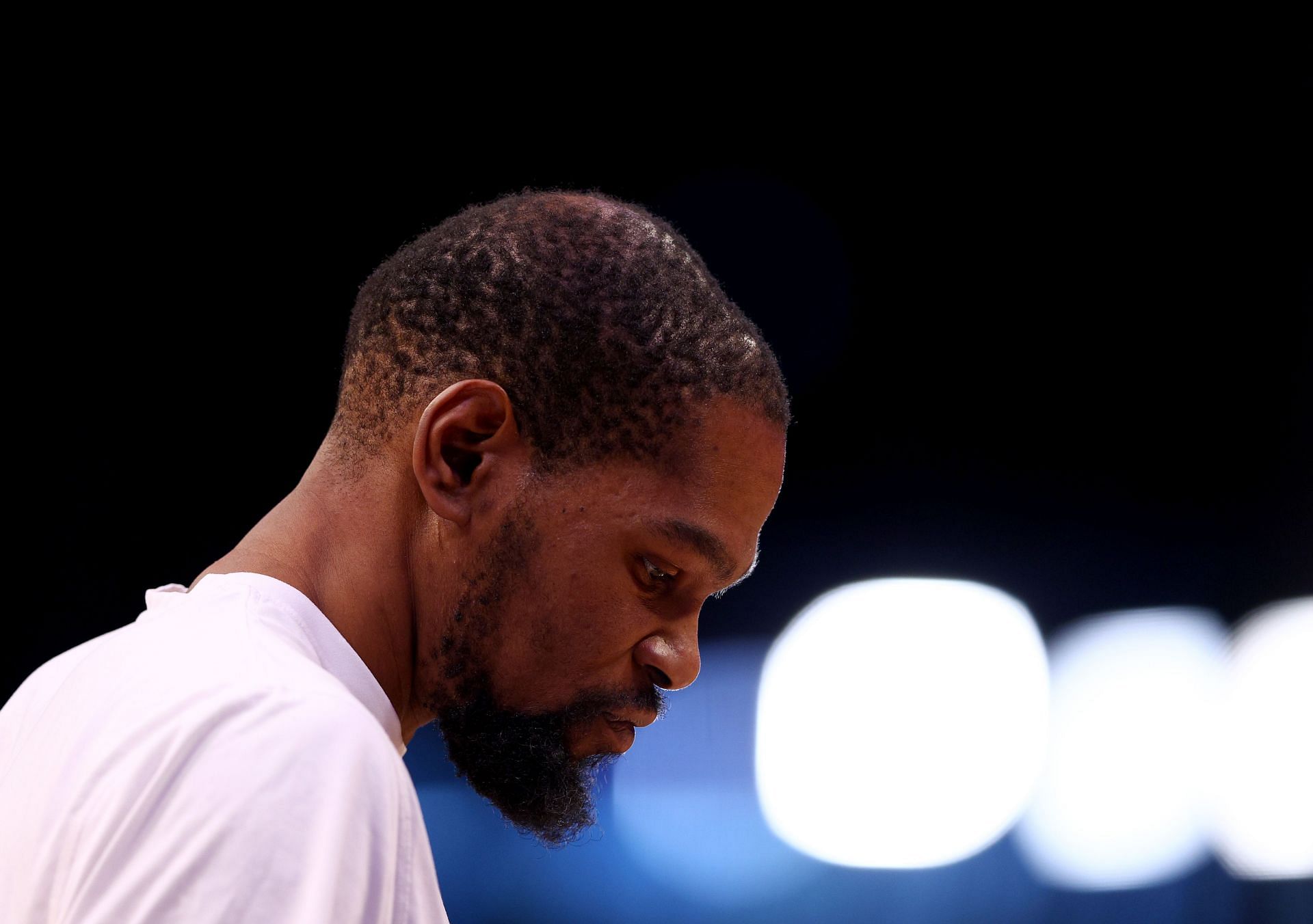 Kevin Durant of the Brooklyn Nets warms up before Game Four