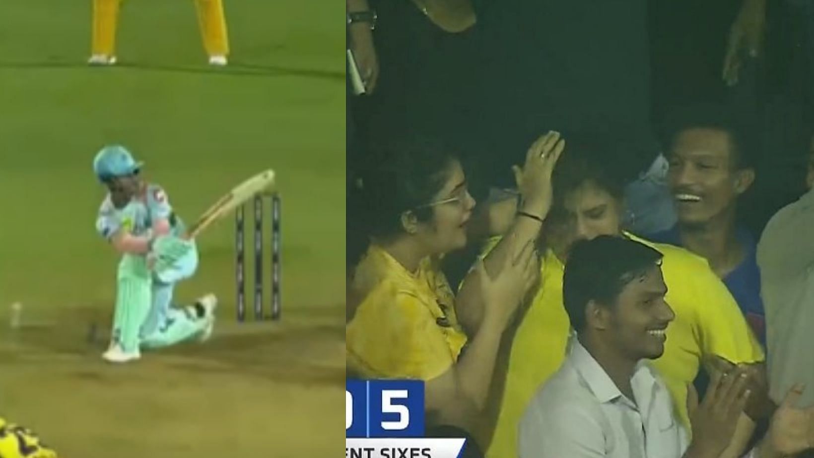 Ayush Badoni&#039;s shot hits an unlucky fan on the head.