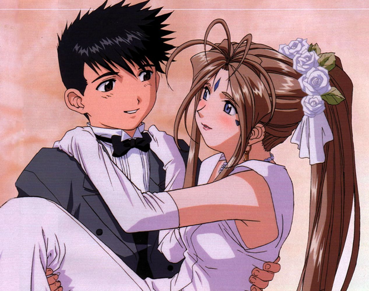 Keiichi ends up with Belldandy in this lighthearted and comedic anime (Image via AIC)