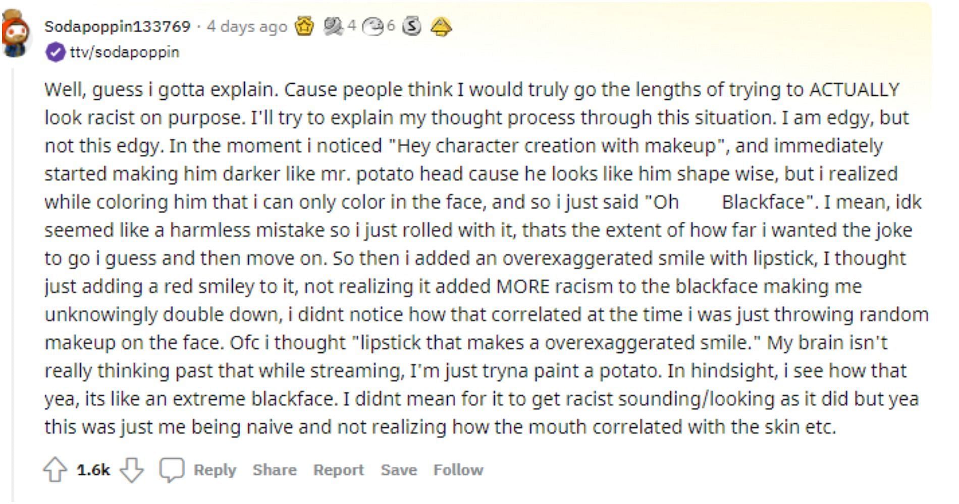 Chance gave his explanation on Reddit about what happened and why (Image via LivestreamFail/Reddit)