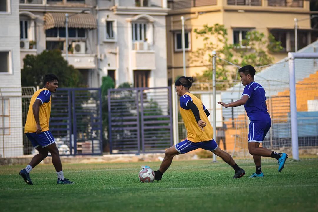 Players in a training session before their I-League fixture against Kenkre FC (Image Courtesy: Neroca FC Instagram)