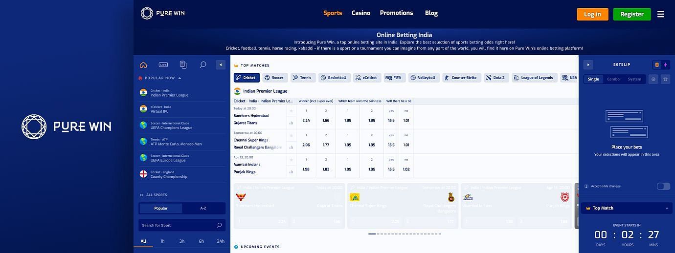 Pure Win offers people to bet across tournaments like the IPL