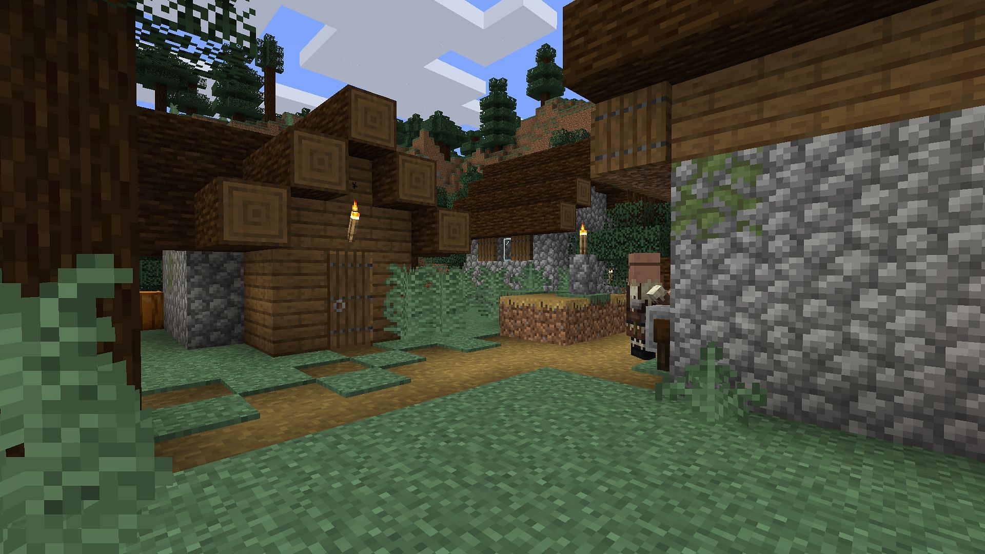A vanilla texture spruce village. (Image via Minecraft)