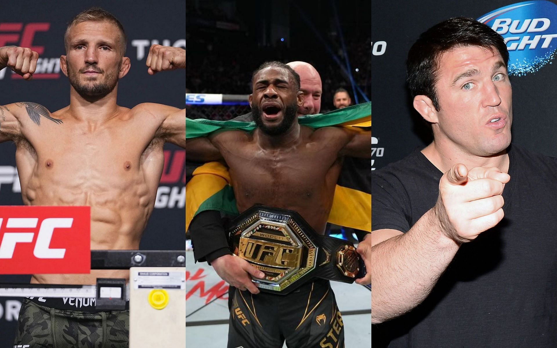 T.J. Dillashaw (left), Aljamain Sterling (center), and Chael Sonnen (right) [Images courtesy of Getty]