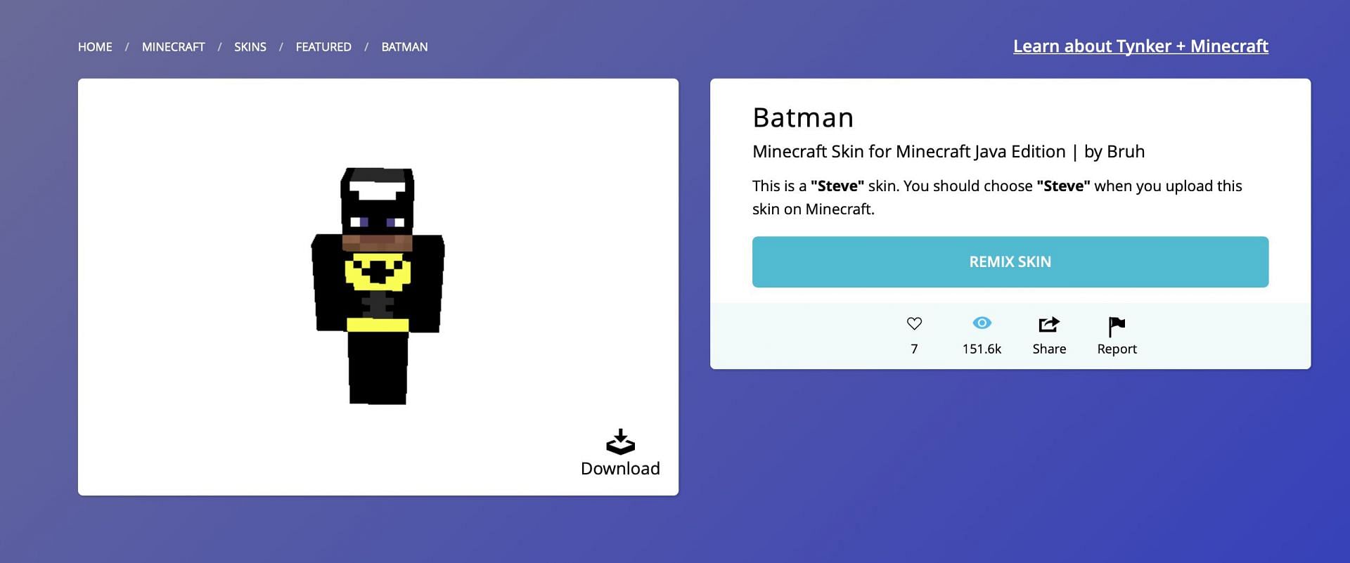 Batman is a great choice for players to deal out justice in their Minecraft worlds (Image via Tynker)