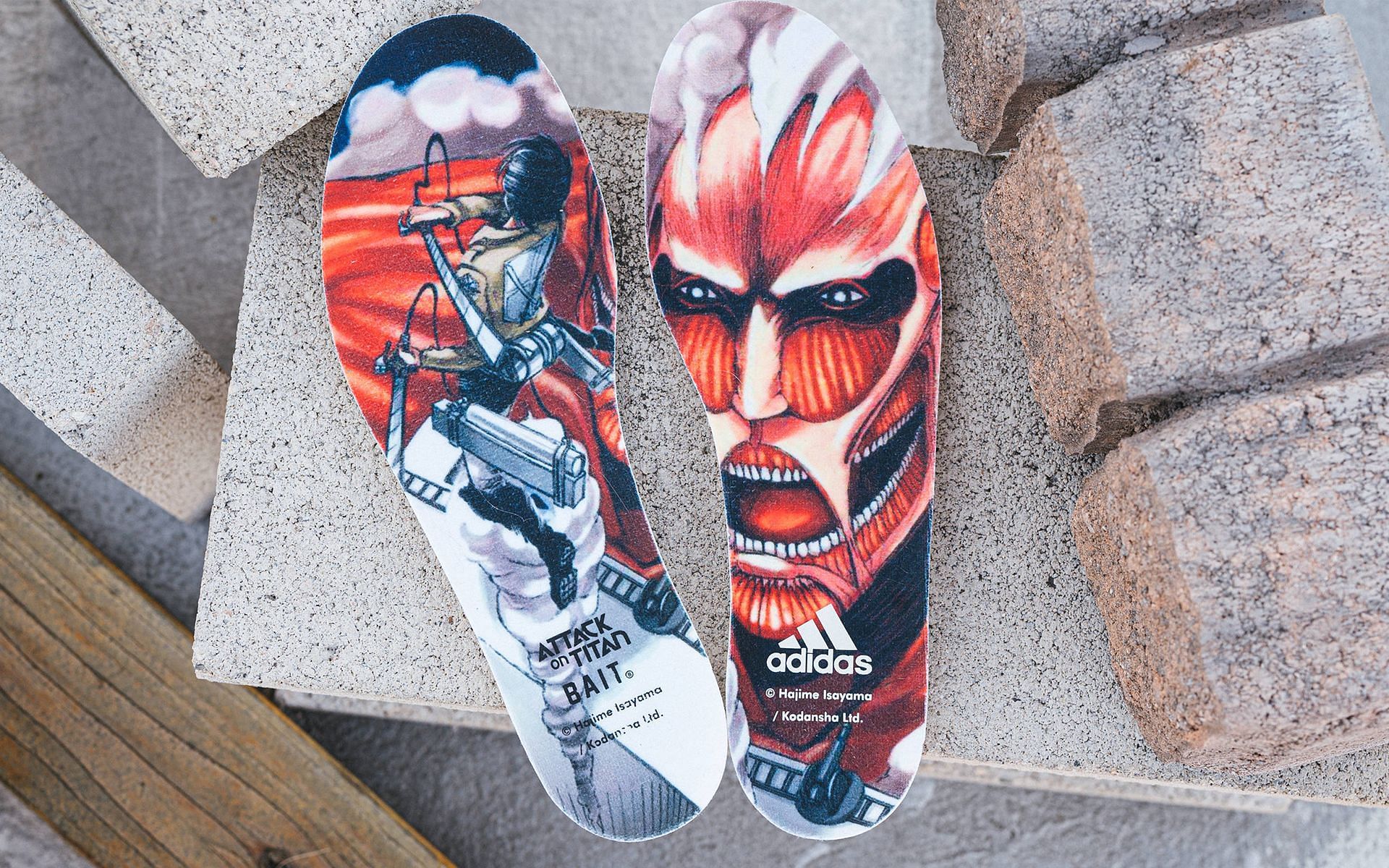 Attack on Titan printed upon Adidas Ultra Boost insoles (Image via Bait)