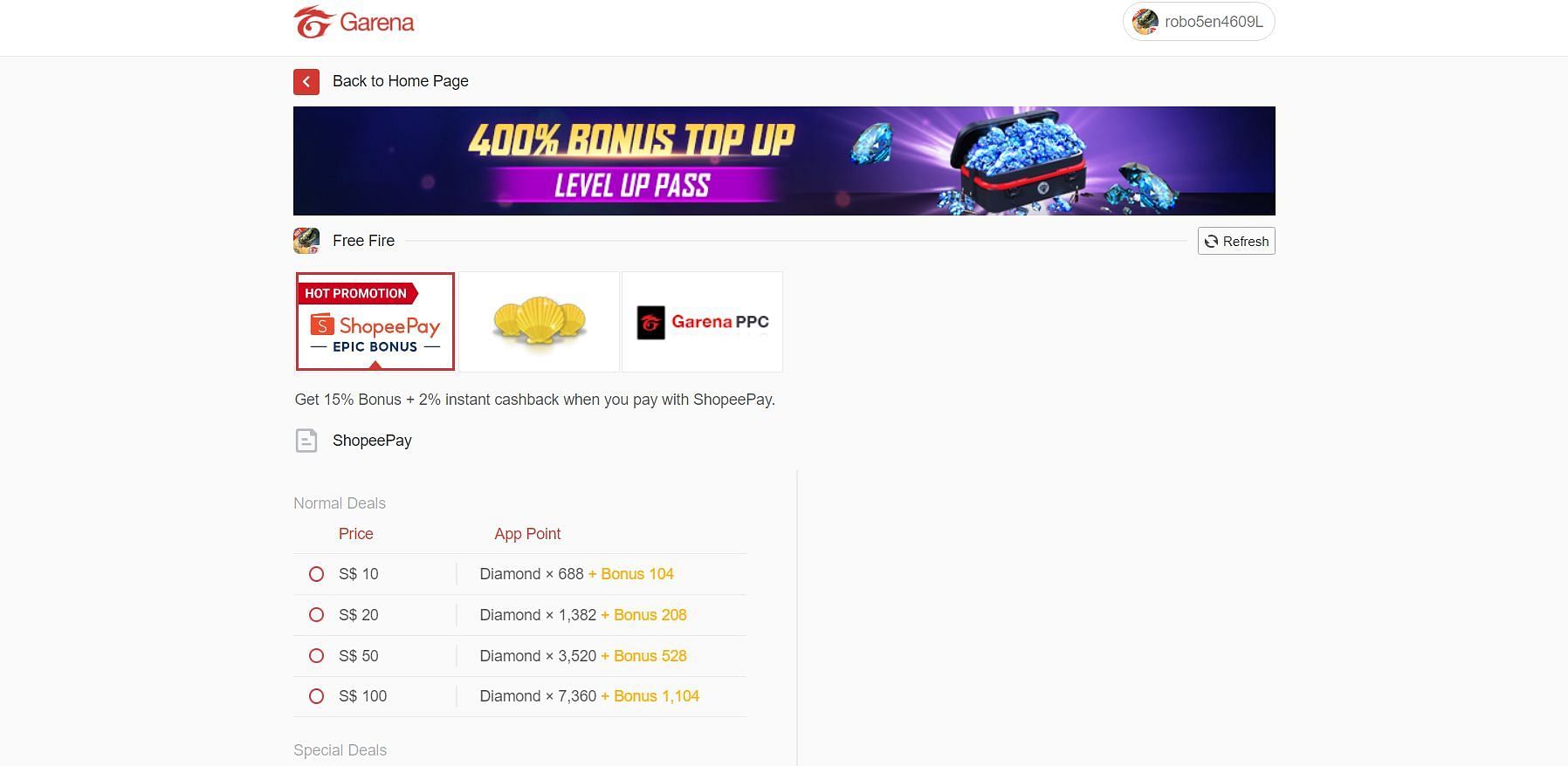 Garena shells top clearance up