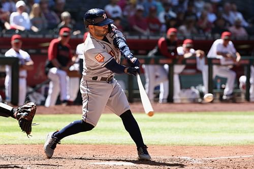 Jose Altuve makes contatct with a pitch during yesterday's Houston Astros v Arizona Diamondbacks game