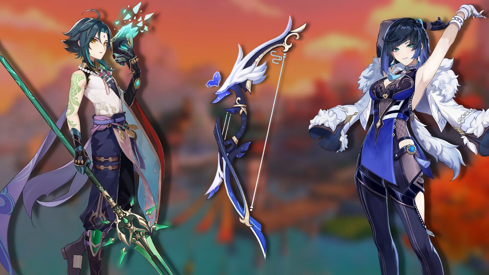Xiao and Yelan with their signature weapons (Image via Genshin Impact)