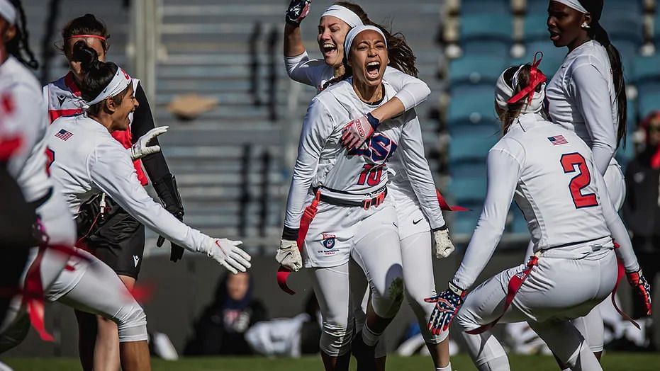 The U.S. women&#039;s flag football team Source: Adam Pintar/USA Football via AP