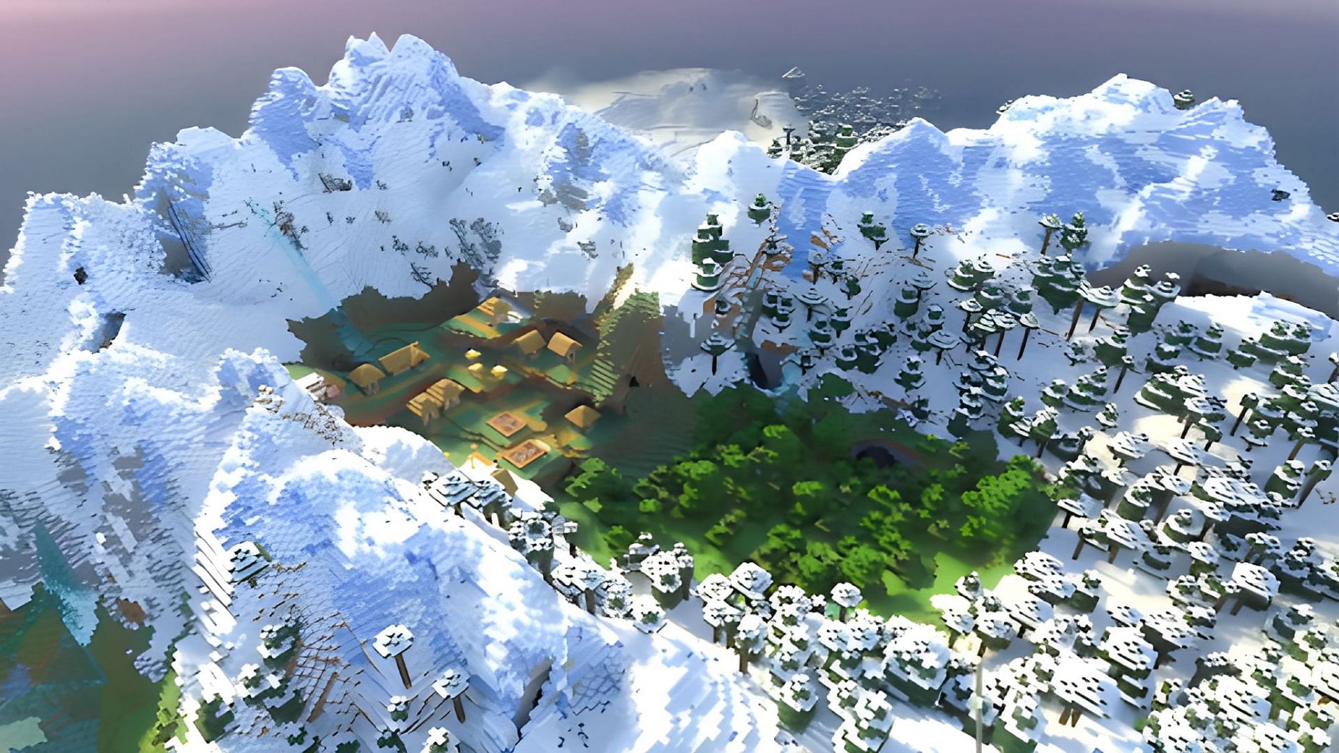 The snowy village looks amazing in this seed (Image via Mojang)
