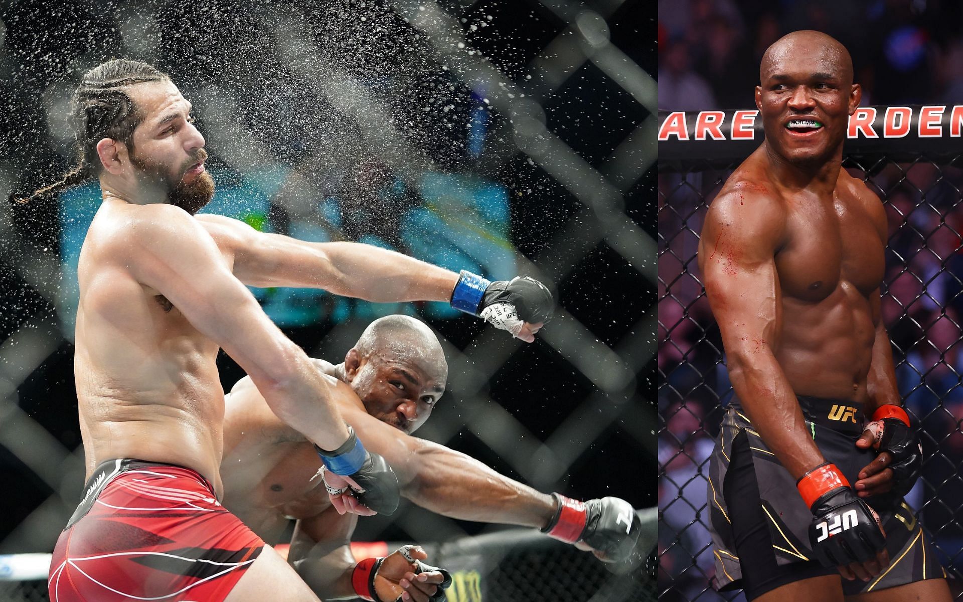 Jorge Masvidal vs. Kamaru Usman (left), Usman (right) [Left image courtesy of @mmafighting on Twitter]