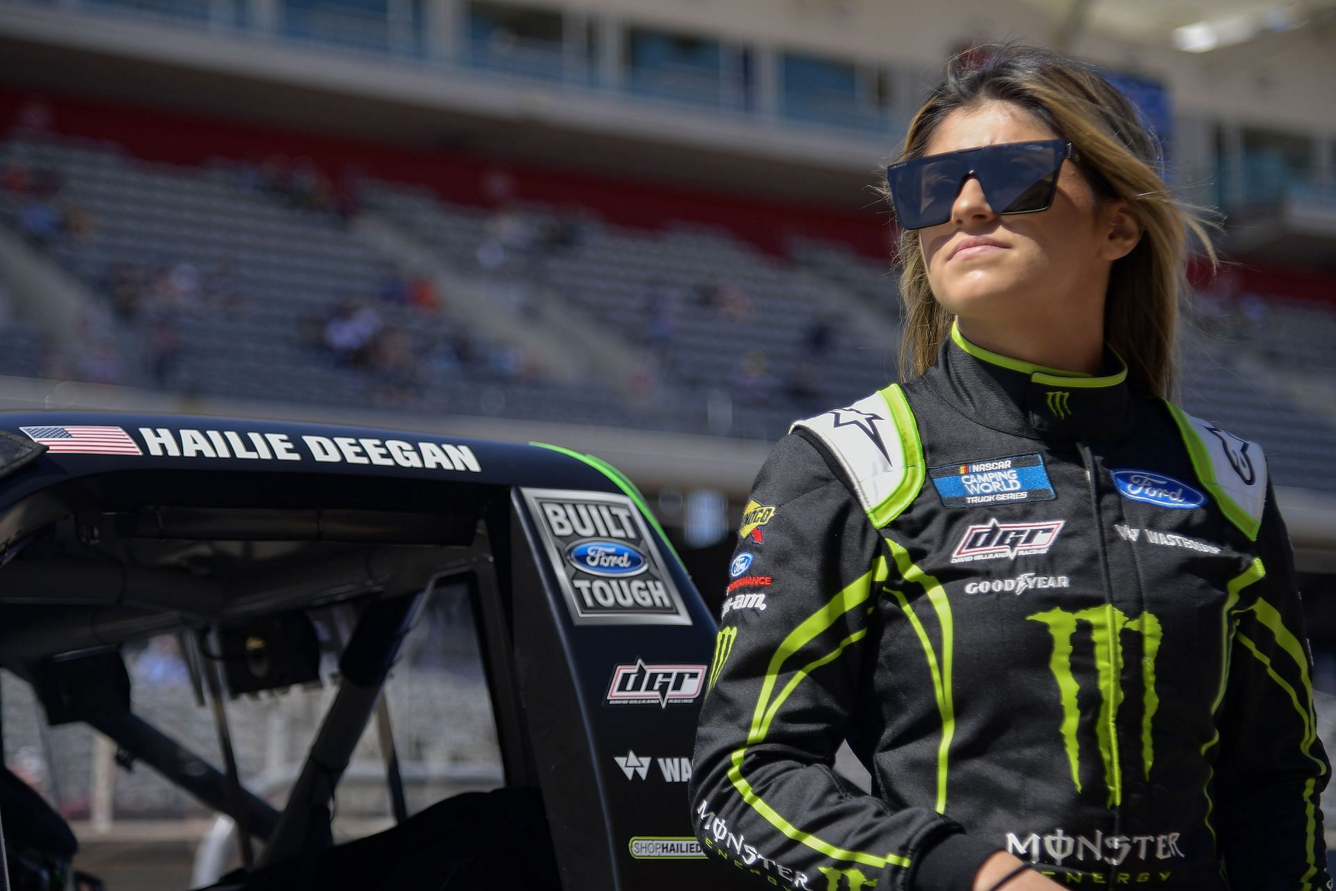 Hailie Deegan waits on the grid prior to the NASCAR Camping World Truck Series - XPEL 225 at Circuit of The Americas. (Photo by Logan Riely/Getty Images)