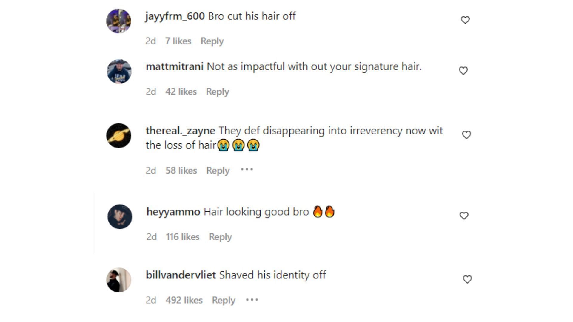 Fans react to the new haircut (Image via @flyysoulja/Instagram)