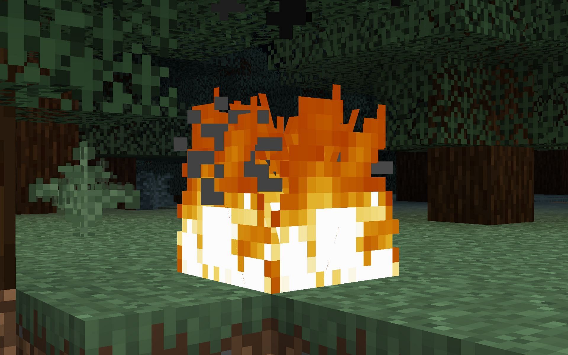 Standing on fire burns players faster (Image via Minecraft)