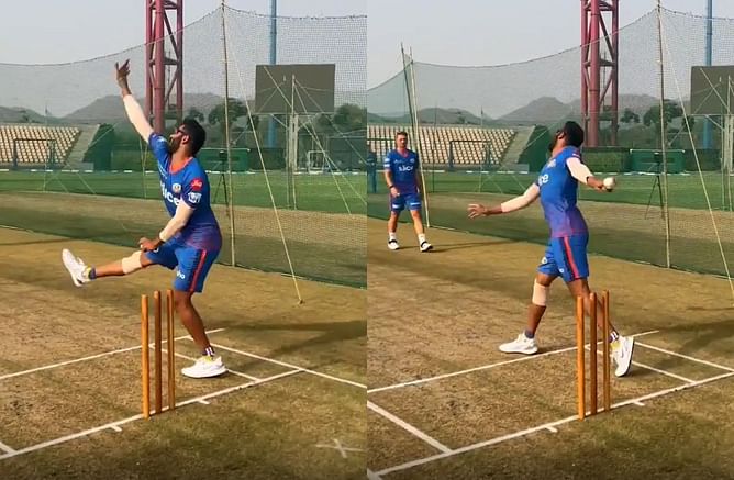 बाएं हाथ से गेंदबाजी करते हुए जसप्रीत बुमराह ने स्टंप्स को किया हिट, देखें वीडियो