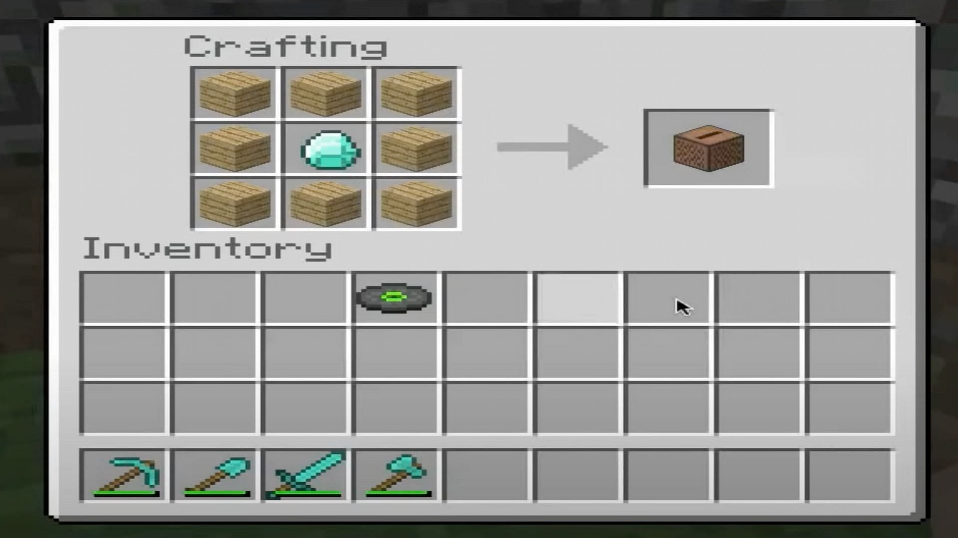 Players can create Jukeboxes by combining eight planks and one diamond at a crafting table to play music discs and listen to music in their worlds (Image via HowcastGaming/YouTube)