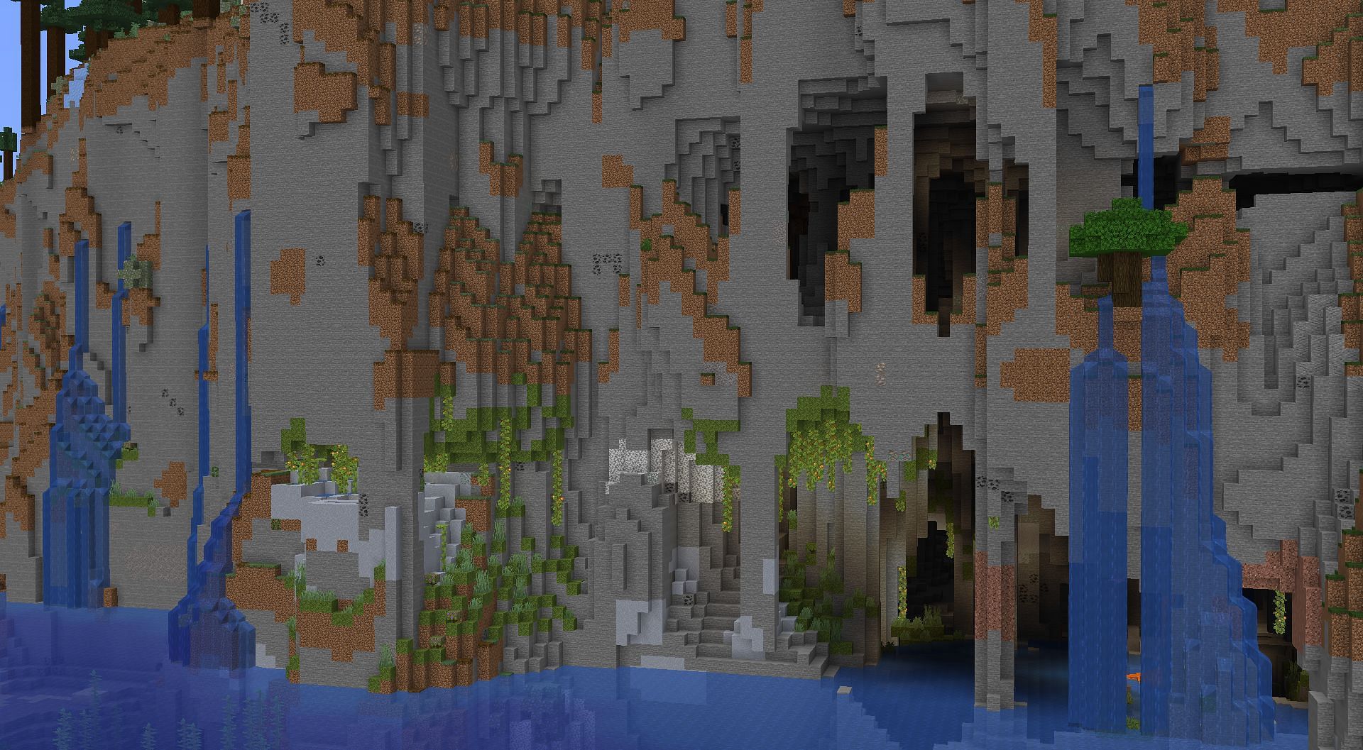 Exposed cave biome on the side of a huge cliff (Image via Mojang)