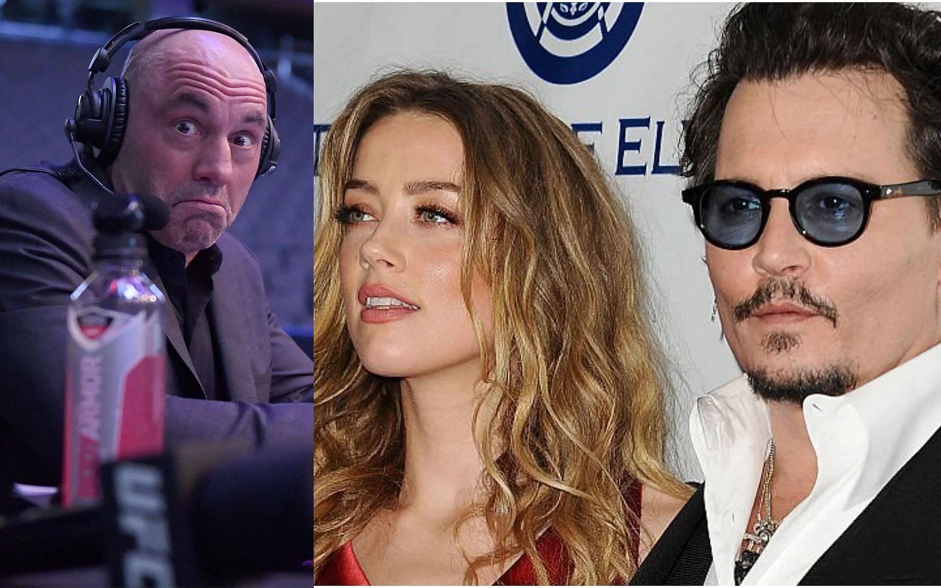 Joe Rogan (left); Amber Heard and Johnny Depp (right) [Right image courtesy - Jason LaVeris/Getty Images]