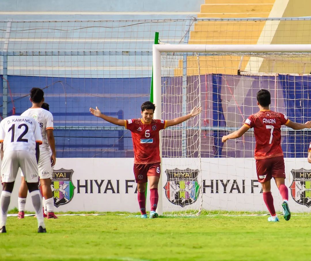 Rajasthan United FC&#039;s Biswa Kr. Darjee celebrates his goal against NEROCA FC in his side&#039;s opening clash in the Phase 2 of the I-League (Image Courtesy: Rajasthan United FC Instagram)