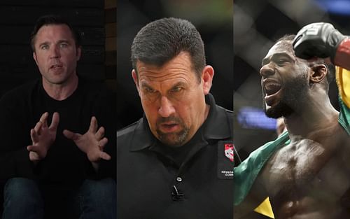 Chael Sonnen (L) image via. youtube/chaelsonnen; John McCarthy (C); Aljamain Sterling (R)