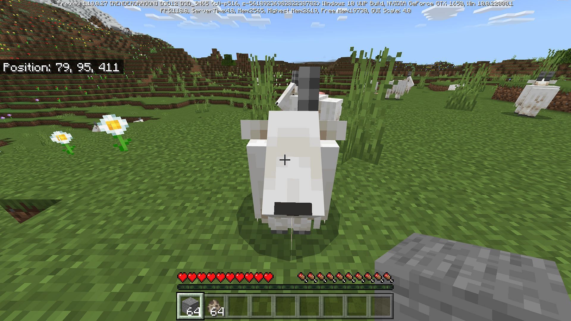 The mob missing a horn after hitting a stone block (Image via Mojang)