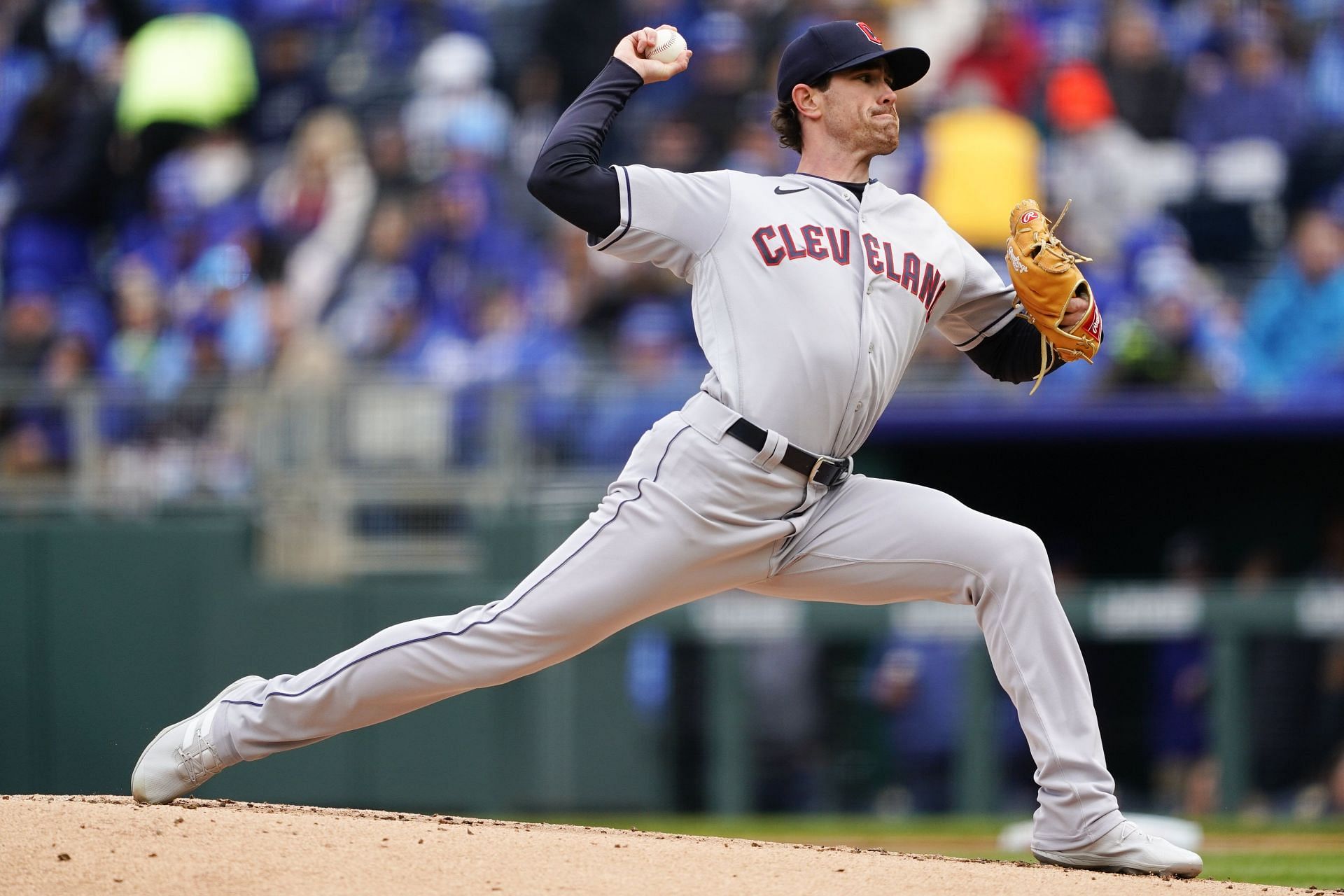 Shane Bieber pitching for the Cleveland Guardians