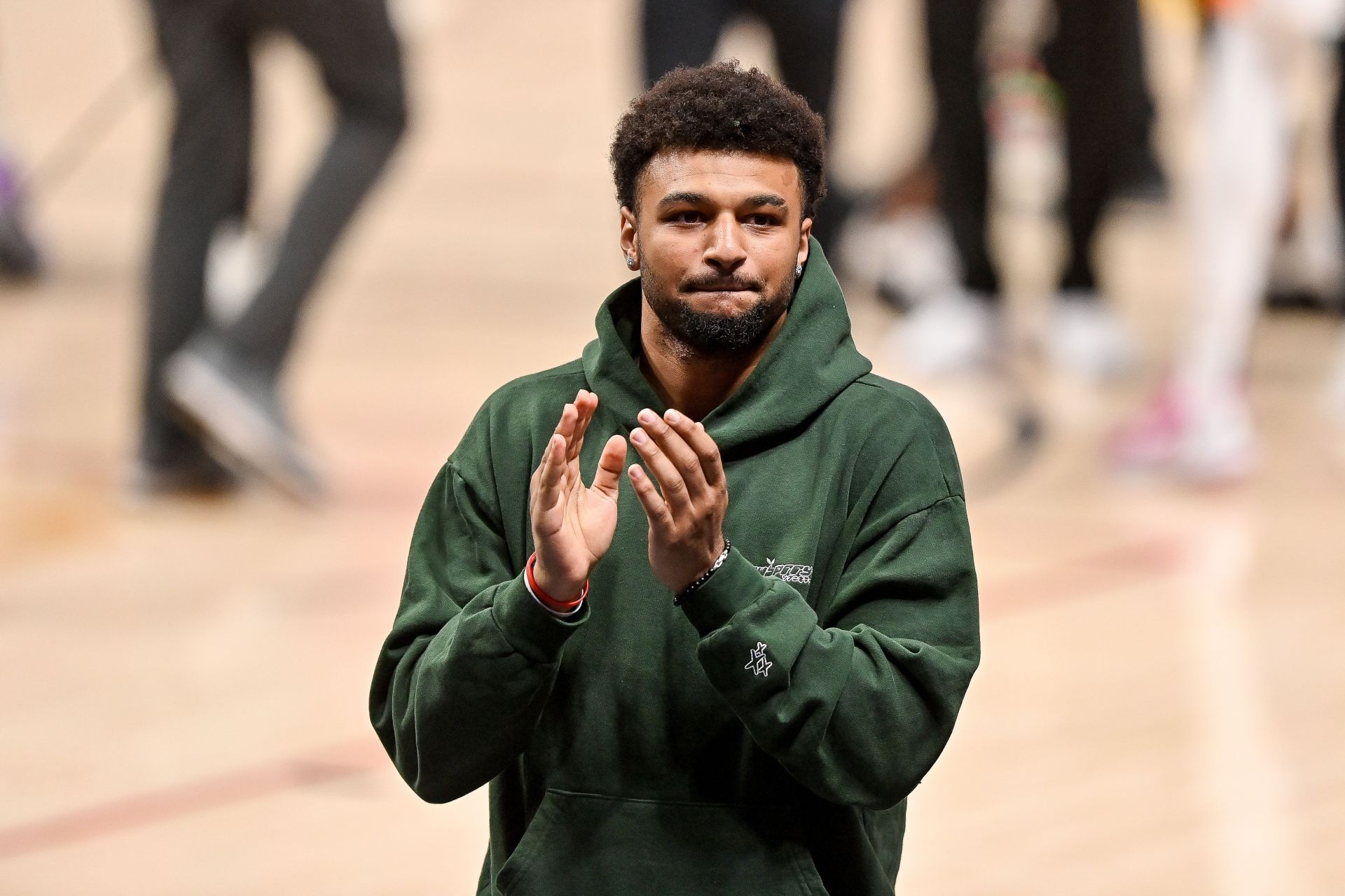 Jamal Murray of the Denver Nuggets on the bench