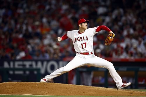 Shohei Ohtani pitches during last night's Houston Astros v Los Angeles Angels game