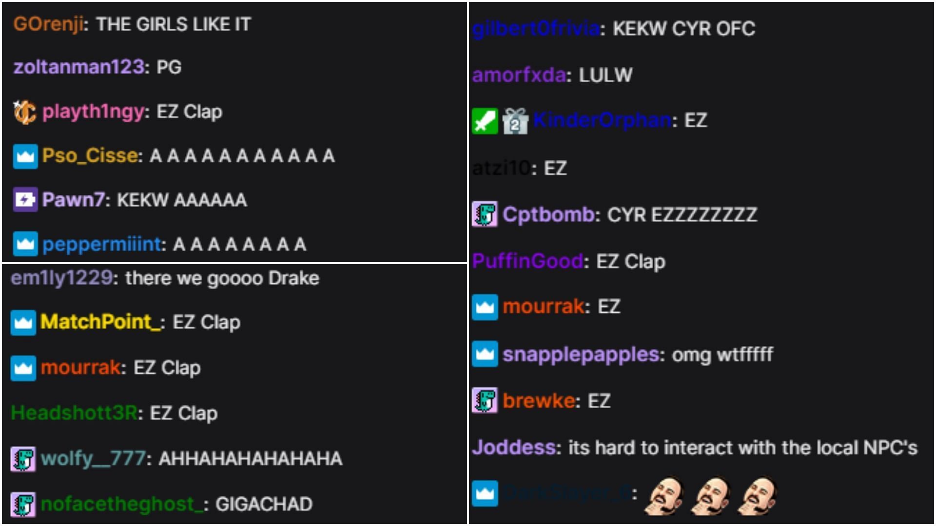 Viewers in the Twitch chat got a kick out of the moment during the livestream (Image via Twitch)