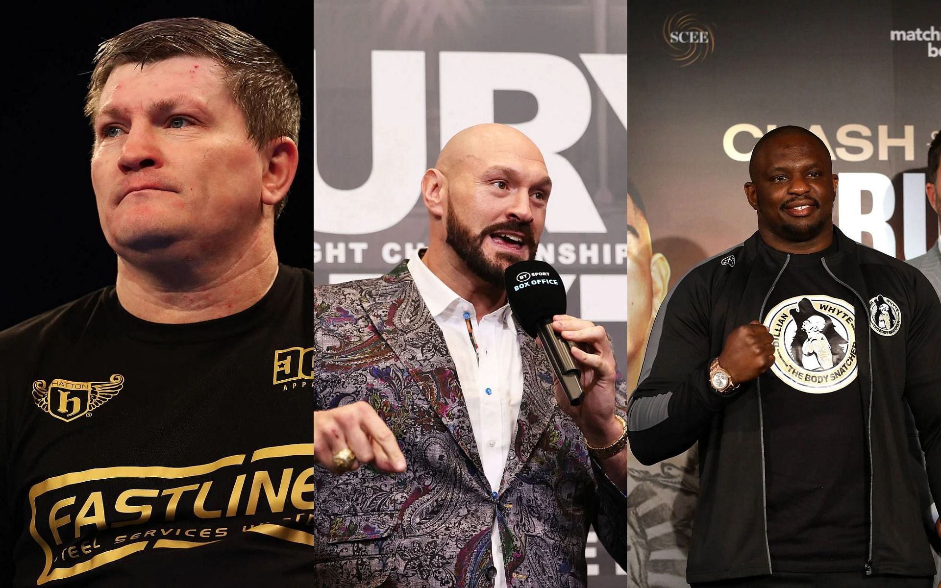Ricky Hatton (L) has given his thoughts on the upcoming Tyson Fury (L) vs. Dillian Whyte (R) bout.