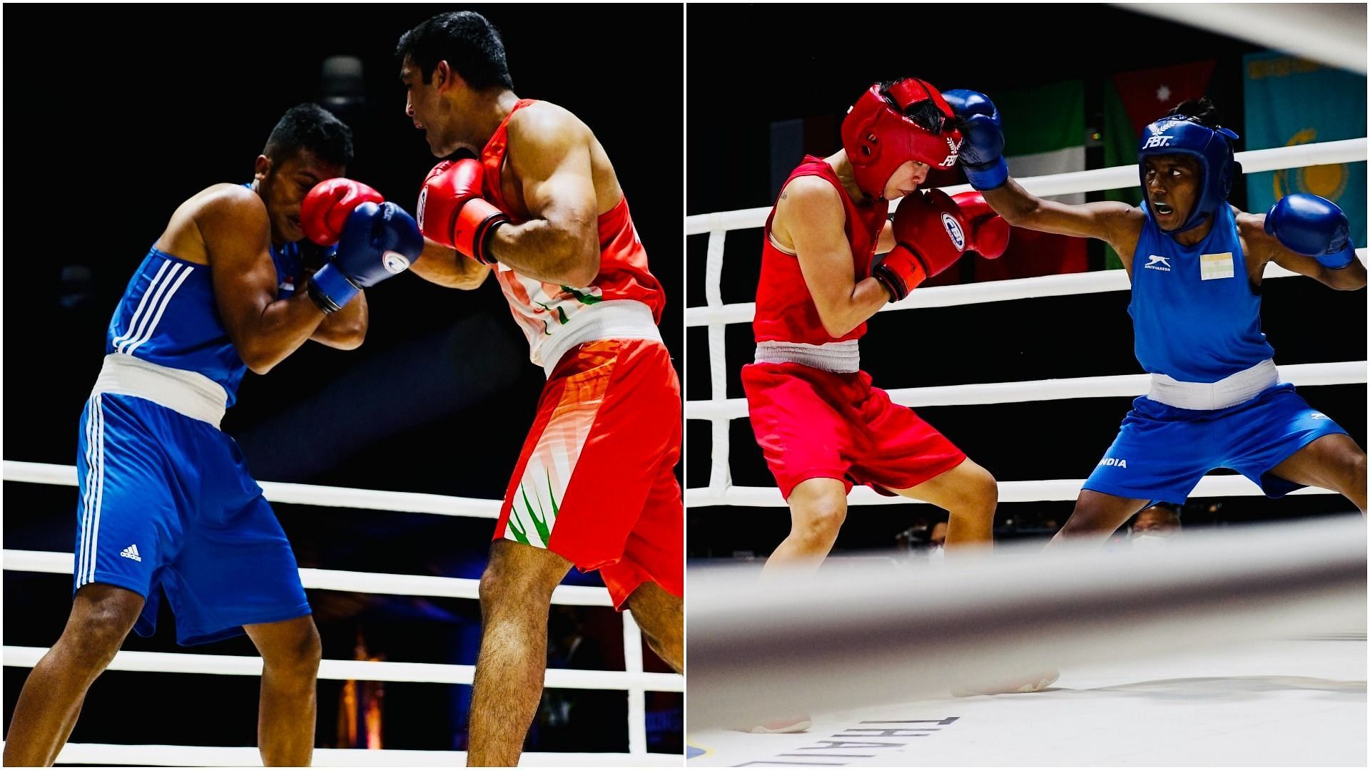 Indian pugilists Ashish Kumar (left) and Monika (right) in action at the 2022 Thailand Open International Boxing Tournament (Pic Credit: BFI)