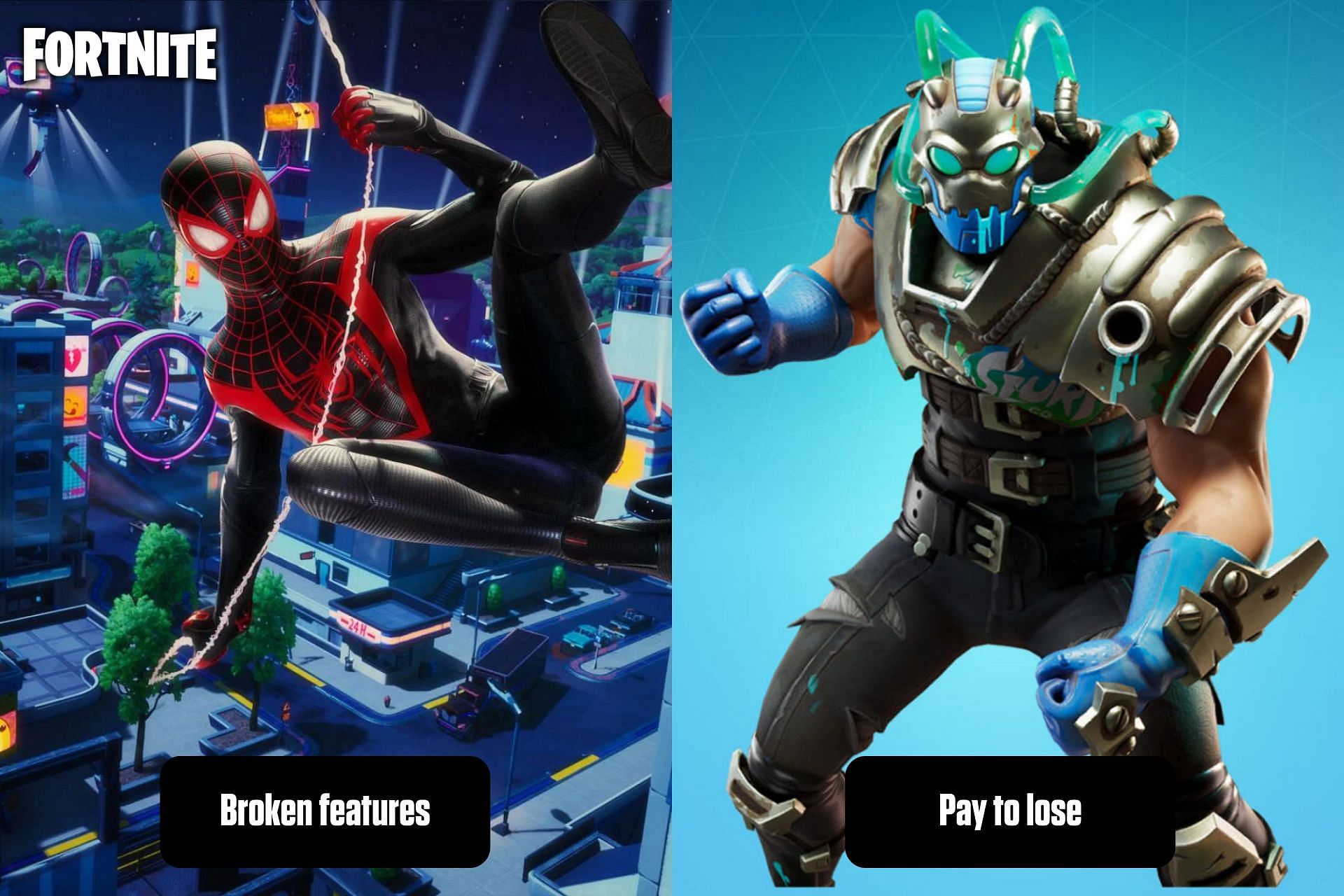 Spider-Man and Big Chuggus skins in Fortnite (Image via Sportskeeda)