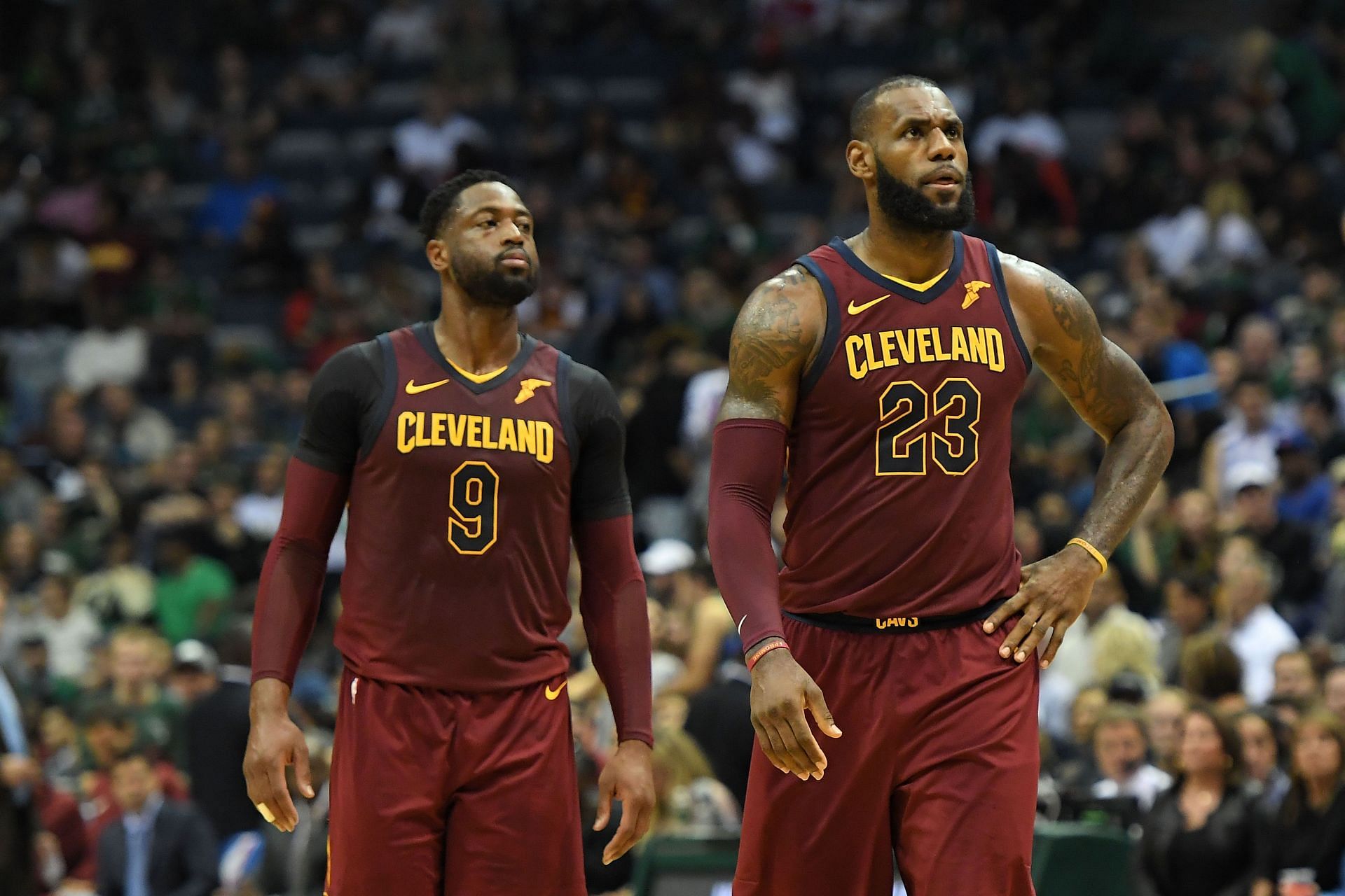 Dwyane Wade and LeBron James (right) with the Cleveland Cavaliers