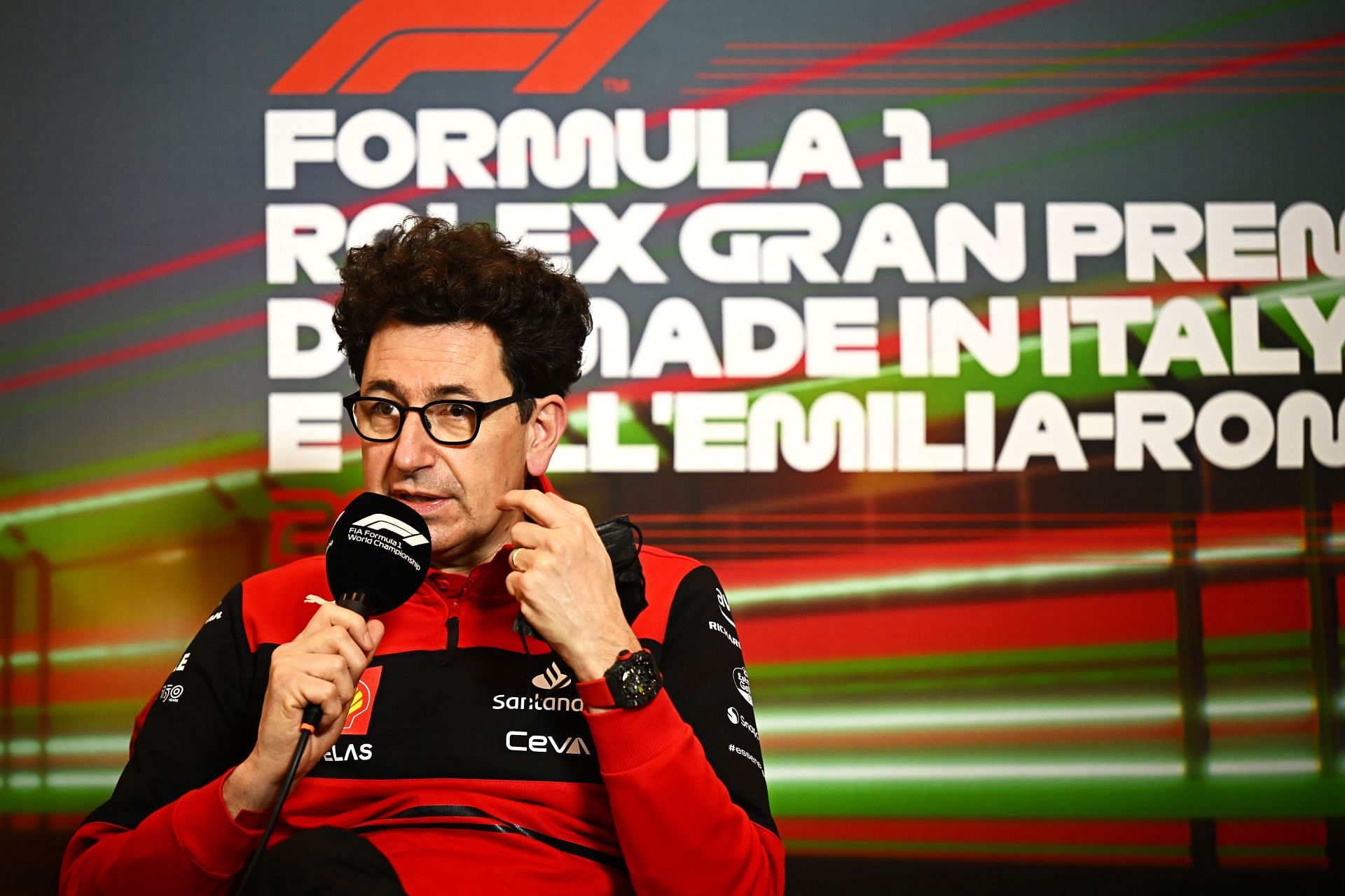 Scuderia Ferrari team principal Mattia Binotto talks in the Team Principals&#039; Press Conference before practice ahead of the F1 Grand Prix of Emilia Romagna (Photo by Clive Mason/Getty Images)