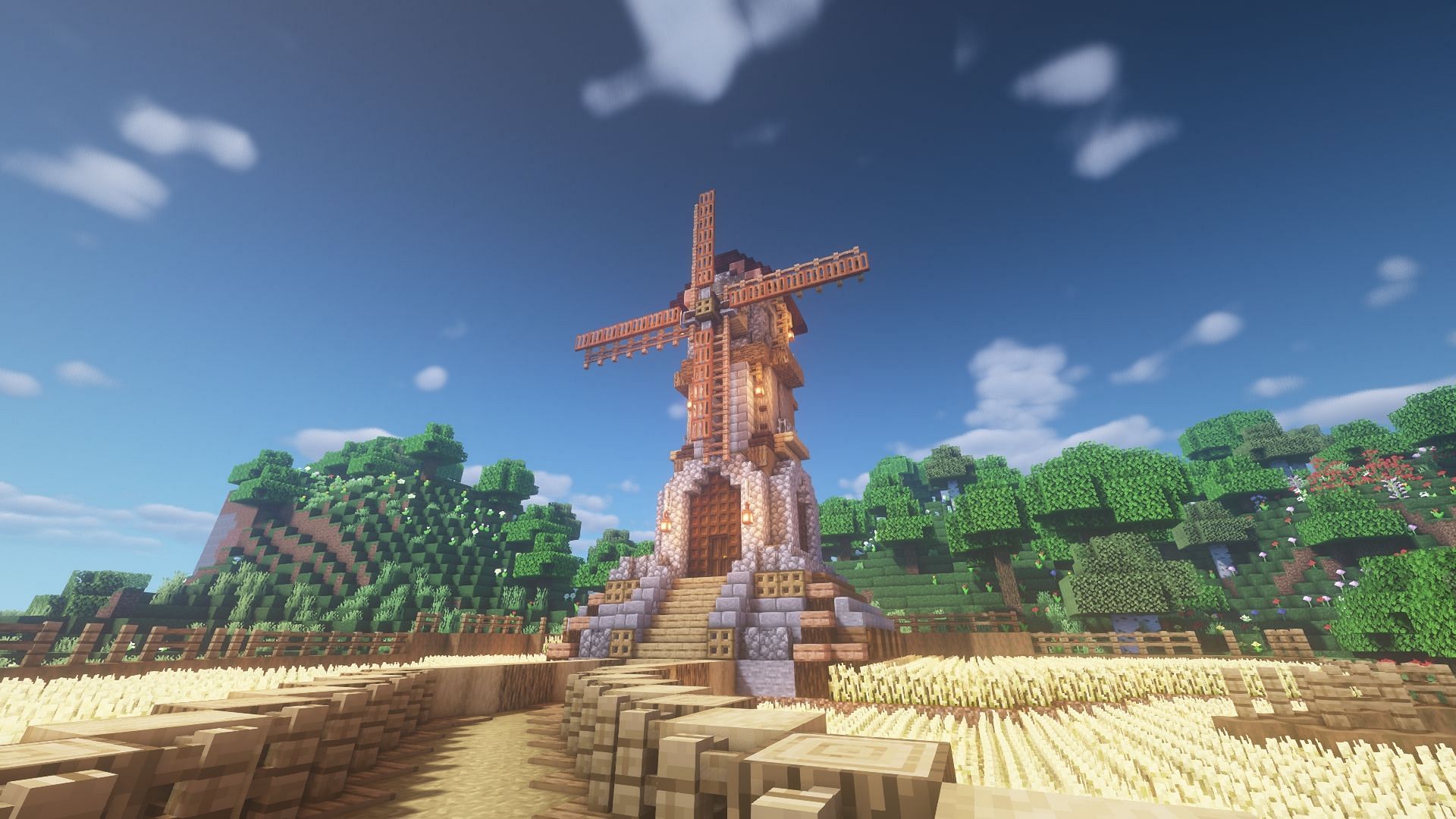 A windmill in Minecraft (Image via reddit/u/utterlynowhere)