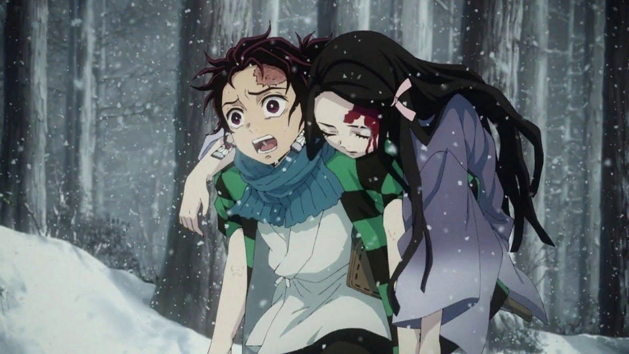 Tanjiro seen carrying Nezuko in the Demon Slayer anime (Image via Ufotable Studios)