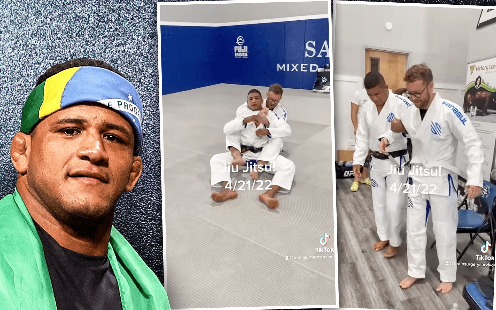 Gilbert Burns trains with a brain surgery survivor [Photo credit: @gilbertburns on Instagram]