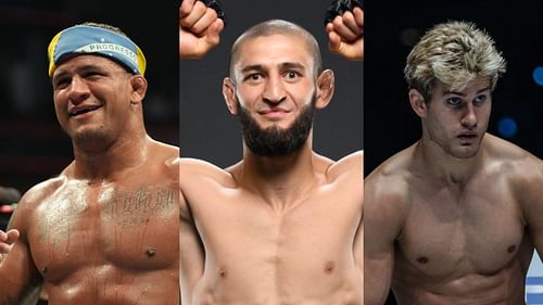 Gilbert Burns (left) compares Khamzat Chimaev (center) to Sage Northcutt (right)